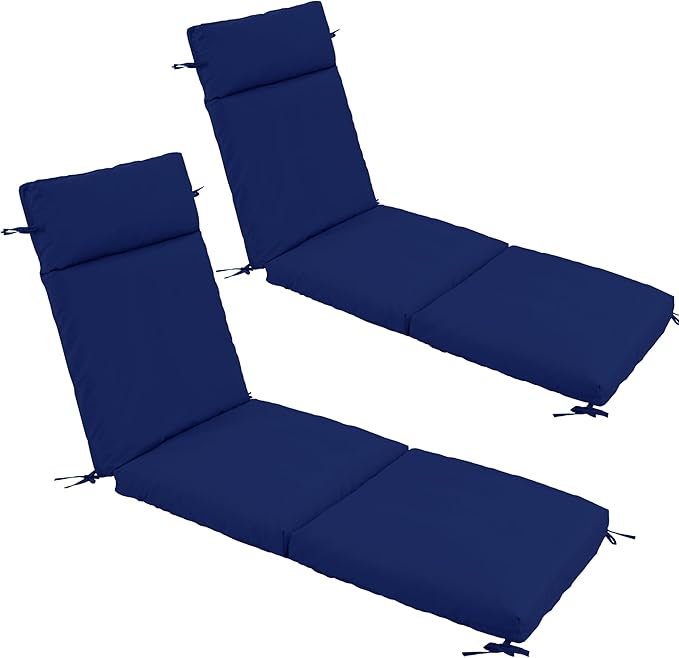 Chaise Lounge Cushion 80x26x3 Inch ?Set of 2 Outdoor Lounge Chair Cushions, Lounger Pad Replacement with Fade-Resistant, Removable & Machine-Washable Covers, Ideal for Patio Chaise Chairs, Navy Blue