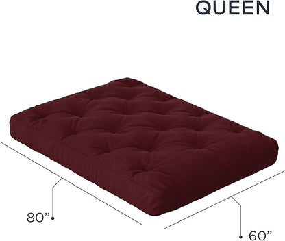 Royal Sleep Products by The Futon Factory 6 inch Foam Futon Mattress - Solid Burgundy Cover - Queen Size - CertiPUR Certified Foams - Made in USA - (Frame not Included)