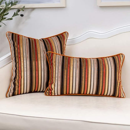 Yangest Orange Striped Throw Pillow Cover Multicolor Velvet Cushion Cover Modern Bohemian Pillowcase for Sofa Couch Bedroom Living Room Home Christmas Decoration,16x16 Inch