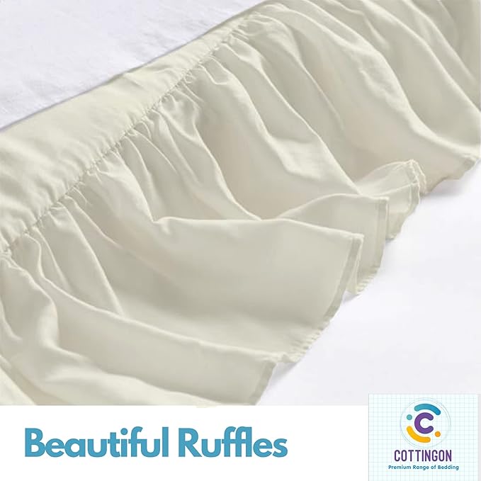 Ruffled Bed Skirt with Split Corners-Dust Ruffle - 22" Drop 100% Microfiber Soft,Sheen & Luxurious Look - Bed Skirts (Ivory -Full)