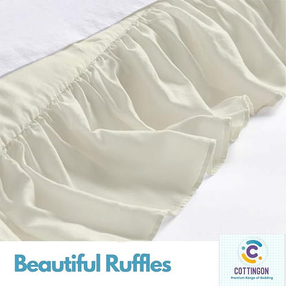 Ruffled Bed Skirt with Split Corners-Dust Ruffle - 22" Drop 100% Microfiber Soft,Sheen & Luxurious Look - Bed Skirts (Ivory -King)