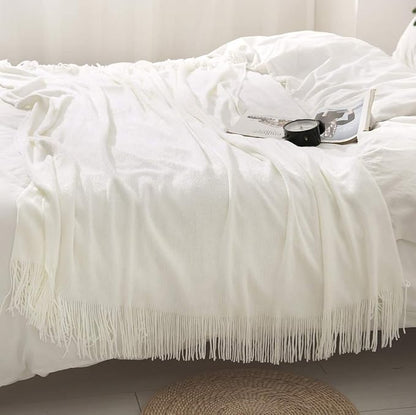 Homiest Decorative Knitted Throw Blanket with Fringe Soft & Cozy Tassel Blanket for Couch Sofa Bed- 50 x 60 (50" x 60", Ivory)