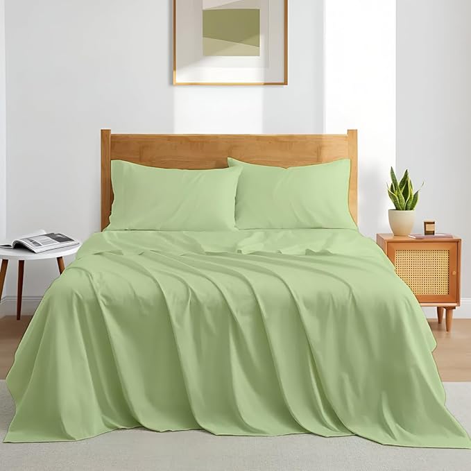Luxury Queen Sleeper Sofa Bed Sheet Set,100% Egyptian Cotton, 338 Thread Count, Queen Size (60 x74 +6 Inch Deep Pocket) Soft and Light Weight 4pcs Sofa Set (Sage Solid)