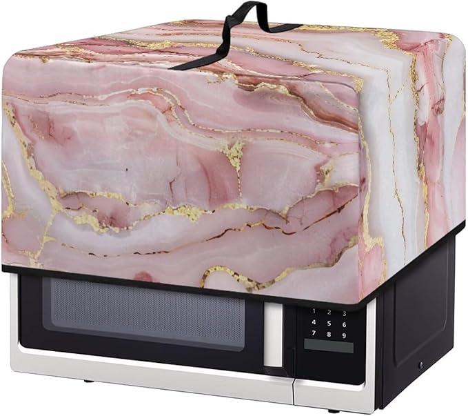 Microwave Oven Cover, Marble Dust Oil Proof Polyester Waterproof Fabric Cloth Machine Protector Decorative Kitchen Appliance Cover Washable Microwave Dust Covers, Pink