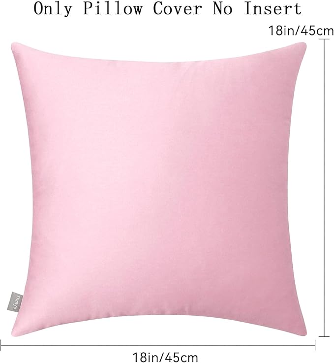 Thmyo 4-Pack 100% Cotton Comfortable Solid Decorative Throw Pillow Case Square Cushion Cover Pillowcases Sublimation Blank DIY Pillow Covers for Sofa(Only Covers, No Pillows)(18x18 inch/45x45cm,Pink)