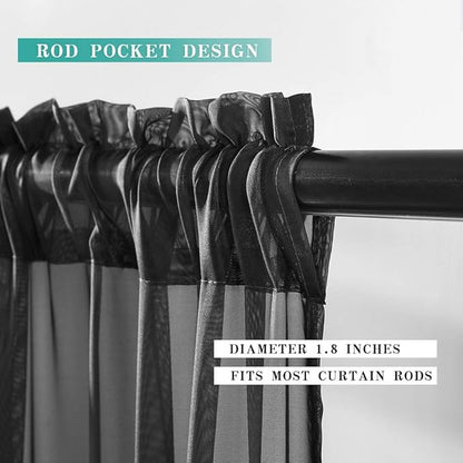 MIULEE Short Sheer Curtains 30 Inch Length for Kitchen Bathroom Cafe Half Halloween Window Treatment, Rod Pocket Tier Curtains 2 Panels, 29x30 Inches Long, Black