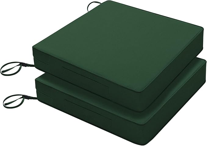 Favoyard Patio Chair Cushions 18 x 18 x 3 Inch Waterproof Outdoor Seat Cushions for Patio Furniture 3-Year Color Fastness Garden Sofa Couch Chair Pads with Handle & Adjustable Straps Set of 2, Green