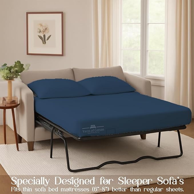 Sleeper Sofa 4 Piece Bed Sheet Set Premium Quality 100% Cotton 500 Thread Count, Smooth & Super Soft Sateen Weave, Extra Soft Bed Sheets, Wrinkle Free, 8 Inch Deep Pocket (Queen, Medium)
