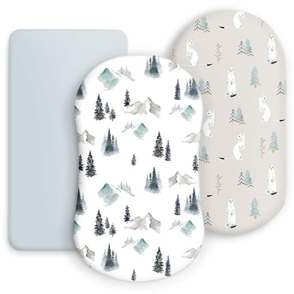 GRSSDER Stretchy Ultra Soft Fitted Bassinet Sheet Set 3 Pack, Universal Fit for Bassinets Baby Cradle Moses Basket Oval Rectangle Mattress Snug and Safe, Cute Wild Forest Mongooses for Baby