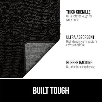 GORILLA GRIP SOAKSTOPPER Dog Door Mat, 35x24 Machine Washable Rug Absorbent Doormat Captures Moisture Mud Dirt, Quick Dry Soft Chenille Entryway Rugs Indoor Entrance Mats for Dog Paws, Black