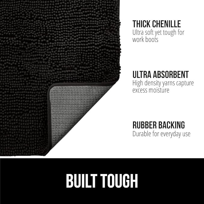GORILLA GRIP SOAKSTOPPER Dog Door Mat, Machine Washable Rug Absorbent Doormat Captures Moisture Mud Dirt, Quick Dry Soft Chenille Entryway Rugs Indoor Entrance Mats for Dog Paws, 24x16 Black