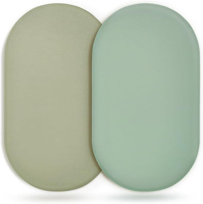 GRSSDER Stretchy Ultra Soft Fitted Bassinet Sheet 2 Pack, Universal Fit for Bassinets Baby Cradle Moses Basket Oval Rectangle Mattress Safe and Snug, Jersey Bassinet Sheets for Girls, Green & Sage