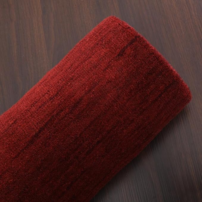 Hand Knotted Loom Wool ECO-Friendly Area Rugs - 3'x12', Runner, Red Color, Solid Plain Design, High Pile Thick Handmade Anti Skid Area Rugs for Living Room, Bed Room (L00111)