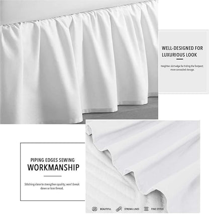 SlumberWell Full Bed Skirt with Split Corners, Soft Microfiber, 21 Inch Drop, White Solid, Elegant Ruffled Design