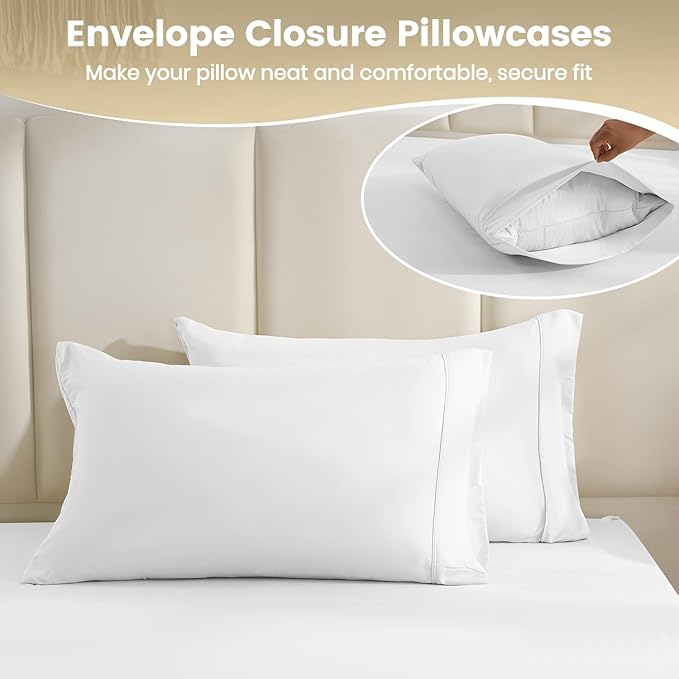 California King Sheet Sets-4 Pcs Silky Soft Breathable Bed Sheet Set,16" Deep Pocket for Mattress,Hotel Luxury Clearance full size sheet sets,Wrinkle Free,Easy Care Cooling Bedding Sheets （White）