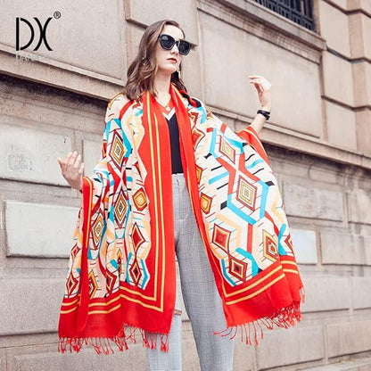 DANA XU 100% Merino Wool Pashmina Shawl for Women 96"x43", Oversized Cashmere Wrap with Tassels, Floral Travel Blanket Cape