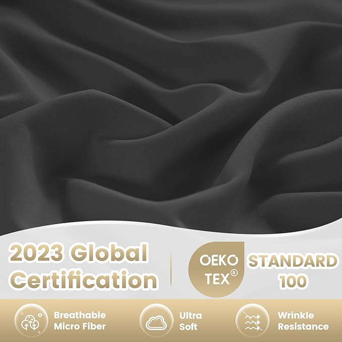 Queen Sheet Set - Hotel Luxury 4 Piece Silky Soft Breathable Cooling Queen Size Sheet Sets,Fits 16" Deep Pocket Mattress, Easy Care Wrinkle Free Bedding Sheet and Pillowcase Bed Sheet Set, Dark Gray