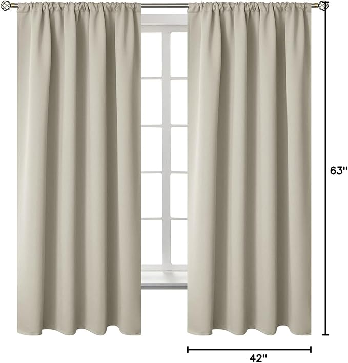 BGment Rod Pocket Blackout Curtains for Bedroom - Thermal Insulated Room Darkening Curtain for Living Room, Light Camel, 42 x 63 Inch, 2 Panels