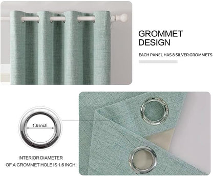 MIULEE Linen Texture Curtains for Bedroom Solid 100% Blackout Thermal Insulated Seafoam Green Curtains Grommet Room Darkening Drapes for Living Room Nursery 52x72 Inch (2 Panels)