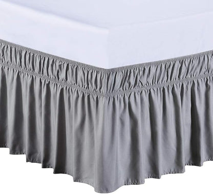 MEILA Wrap Around Bed Skirt Three Fabric Sides Elastic Dust Ruffled 14 Inch Tailored Drop,Easy to Install Fade Resistant-Grey, Twin/Full