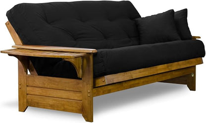 Nirvana Futons Brentwood Tray Arm Futon Sofabed Set - Full Frame, 8" Thick Black Mattress, Rich Heritage Finish