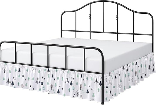 Cottington Lane Ruffled Bed Skirt King Size with Split Corner, Brushed Microfiber Hotel Quality Dust Ruffle, 18 Inch Drop Gathered Bedskirt, Soft, Stylish, Shrink & Fade Resistant, Winter Forest
