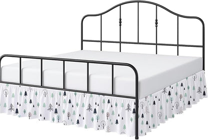 Cottington Lane Ruffled Bed Skirt Queen Size with Split Corner, Brushed Microfiber Hotel Quality Dust Ruffle, 16 Inch Drop Gathered Bedskirt, Soft, Stylish, Shrink & Fade Resistant, Winter Forest