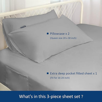 Moonsea Extra Deep Pocket Full Sheet Set for Air Mattress - Deep Pocket Sheets Full Bed Sheets Set - Sheets with Pockets on Side - Easily Fits Extra Deep 16 in to 24 in Pillow Top Air Mattress (Grey)