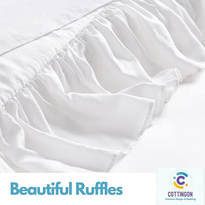Ruffled Bed Skirt with Split Corners-Dust Ruffle - 15" Drop 100% Microfiber Soft,Sheen & Luxurious Look - Bed Skirts (White -Queen)