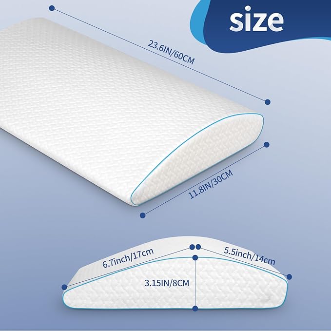 Lumbar Support Pillow for Sleeping - Back Pain Relief & Spinal Alignment Pillow, High-Resilience Foam, 23.6x11.8x3.15 Inch