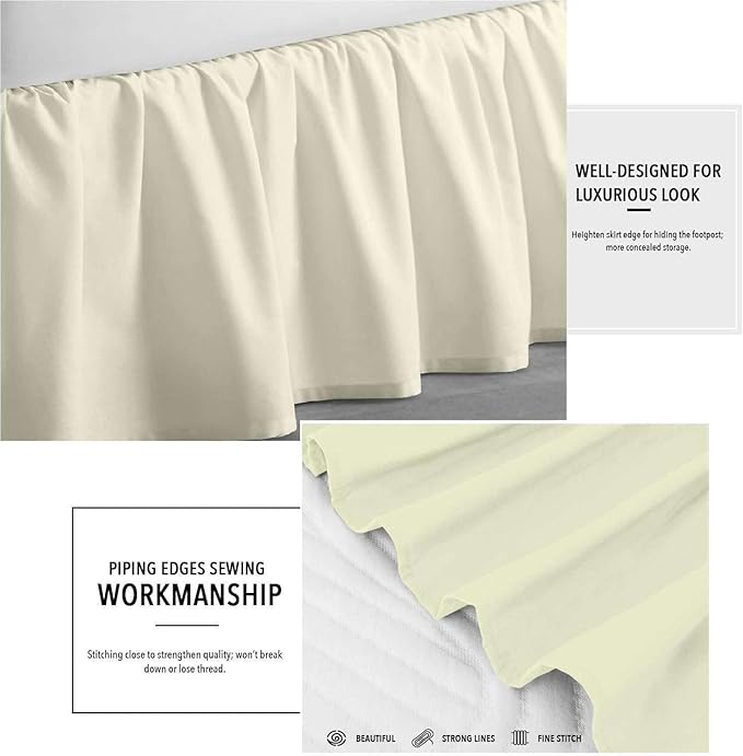 SlumberWell Queen Bed Skirt with Split Corners, Soft Microfiber, 16 Inch Drop, Ivory Solid, Elegant Ruffled Design