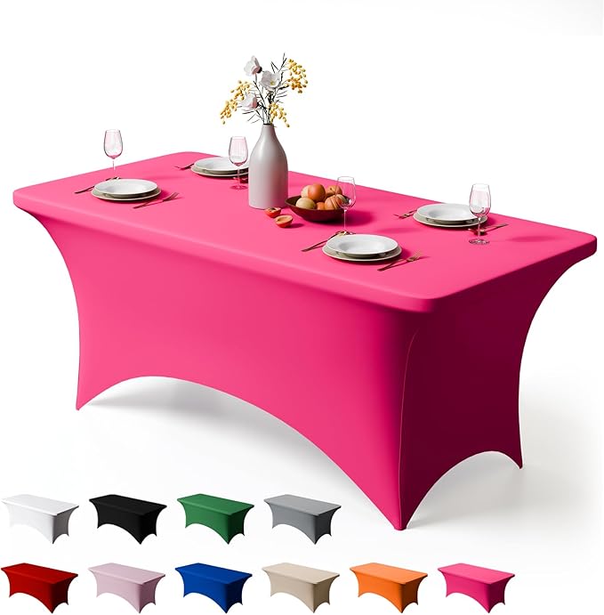 Trlyc 1 Pack 4FT Spandex Table Cloth - 48 x 30 Inch Rectangular Stretch Tablecloth, Wrinkle Resistant Scretch Table Cover for Wedding, Party, Banquet, Picnic, Outdoor Decoration (1Pcs,Fuchsia)