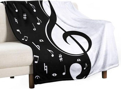 Music Blanket Abstract Funny Black White Music Note Art Printed Soft Cozy Lightweight Throw Blanket for Kids Girls Boys Women Bedroom Living Room Dorm Chair Sofa Travel 50x60in