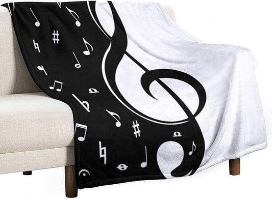 Music Blanket Abstract Funny Black White Music Note Art Printed Soft Cozy Lightweight Throw Blanket for Kids Girls Boys Women Bedroom Living Room Dorm Chair Sofa Travel 50x60in