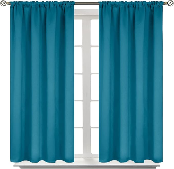 BGment Peacock Blue Blackout Curtains for Kitchen Bedroom Window - Short Drapes Thermal Insulated Blackout Blinds for Rv Bathroom Privacy, 42 x 48 Inch, 2 Panels
