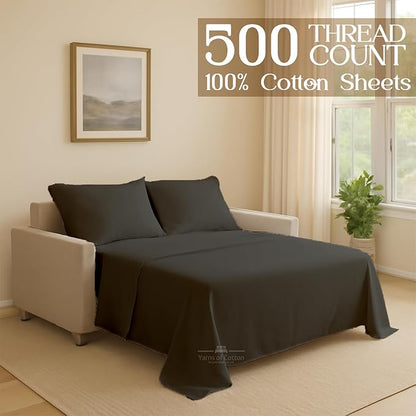 Sleeper Sofa 4 Piece Bed Sheet Set Premium Quality 100% Cotton 500 Thread Count, Smooth & Super Soft Sateen Weave, Extra Soft Bed Sheets, Wrinkle Free, 6 Inch Deep Pocket (Queen, Dark Grey)