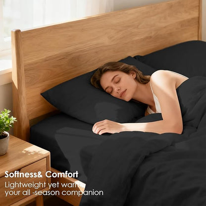 King Size Sheet Set - Luxury 4 Piece Silky Soft & Breathable Cooling Sheets for King Size Bed, 16" Deep Pocket Easy Care Bed Sheet Set Wrinkle Free Bedding Sheet and Pillowcase Set, Black