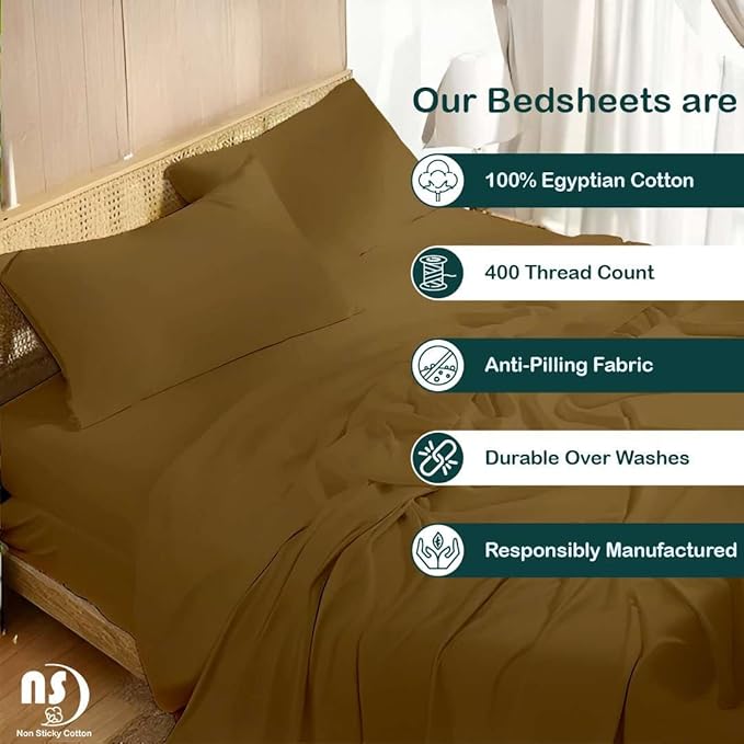 NON Sticky cotton Twin Size Sleeper Sofa Sheets, 4 Piece Egyptian Cotton Bed Sheet Set for Sofa Bed, 10" Deep Pocket for Pull Out Couch Mattress, 39" x 75", Taupe Solid, Soft & Breathable