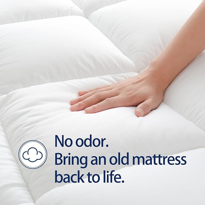 Mattress Topper Full XL for Back Pain, Extra Thick Mattress Pad Cover, Plush Pillow Top, Deep Elastic Pocket, White, 54"X80"+20"