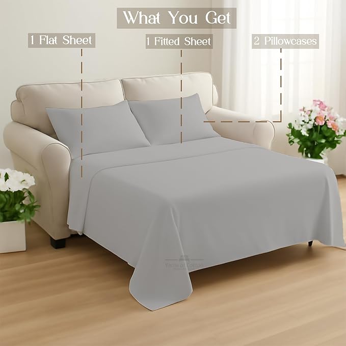Sleeper Sofa 4 Piece Bed Sheet Set Premium Quality 100% Cotton 500 Thread Count, Smooth & Super Soft Sateen Weave, Extra Soft Bed Sheets, Wrinkle Free, 6 Inch Deep Pocket (Queen, Silver)