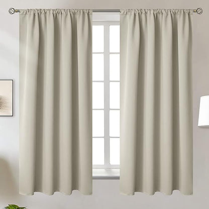 BGment Rod Pocket Blackout Curtains for Bedroom - Thermal Insulated Room Darkening Curtain for Living Room, Light Camel, 42 x 63 Inch, 2 Panels