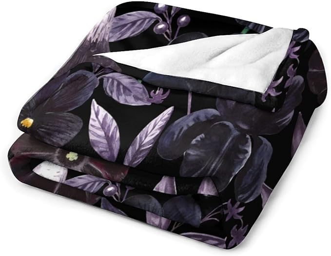Gothic Floral Blanket, Vintage Abstract Black Purple Peony Flowers Mushroom Print Throw Blanket for Room Bedding Couch Decor Soft Lightweight Warm Cozy, 30"x40"