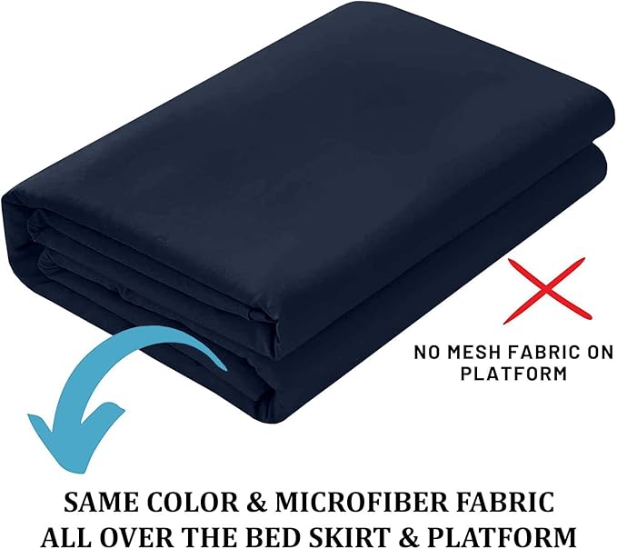 SKY BEDDINGS - Queen Size Ruffled Bed Skirt with Split Corners - 14 Inch Drop Dust Ruffle Bed Skirt with Platform Three Sided Coverage - 100% Microfiber, Navy Blue