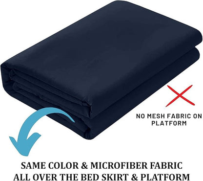 SKY BEDDINGS - Full Size Ruffled Bed Skirt with Split Corners - 16 Inch Drop Dust Ruffle Bed Skirt with Platform Three Sided Coverage - 100% Microfiber, Navy Blue