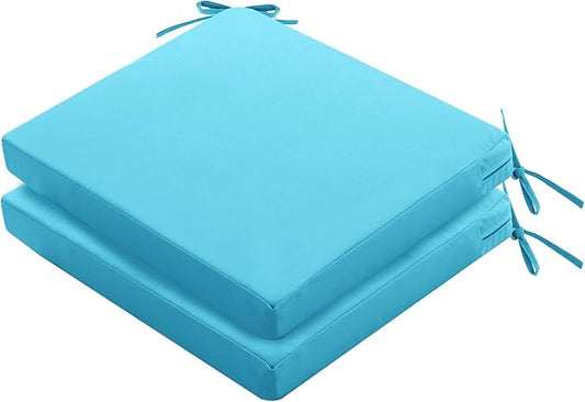 Outdoor Chair Cushions Set of 2: Waterproof & Fade Resistant Seat Cushion for Patio Furniture - 19 x 19 x 2 Inch Chair Pads with Ties and Hidden Zipper - Patio Chair Cushion Replacement, Teal