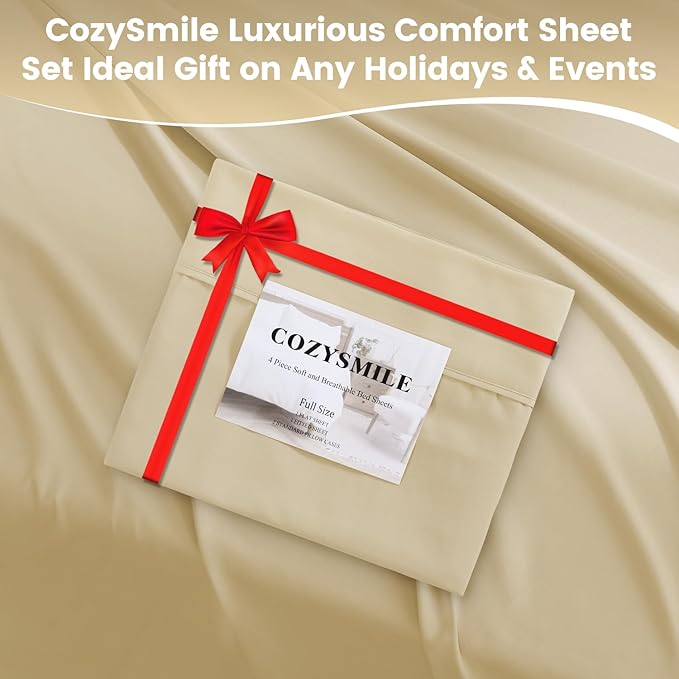Lightweight Soft California King Sheet Set - Luxury 4 Piece Breathable Cooling Sheets, 16" Deep Pocket Easy Care Wrinkle Free Bedding Sheet and Pillowcase Set Cal King Size, Beige
