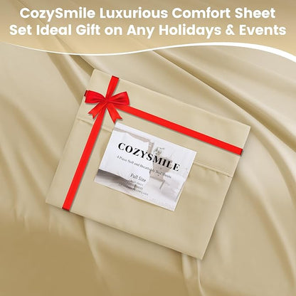 Lightweight Soft California King Sheet Set - Luxury 4 Piece Breathable Cooling Sheets, 16" Deep Pocket Easy Care Wrinkle Free Bedding Sheet and Pillowcase Set Cal King Size, Beige