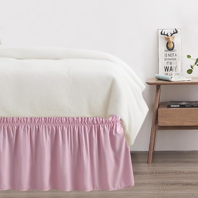 Full Bed Skirt, Elastic Wrap Around Bed Skirt Full Size, Bed Skirts for Adjustable Bed, Easy Fit with 18" Drop Length Tailored Drop Dust Ruffle (Pink)