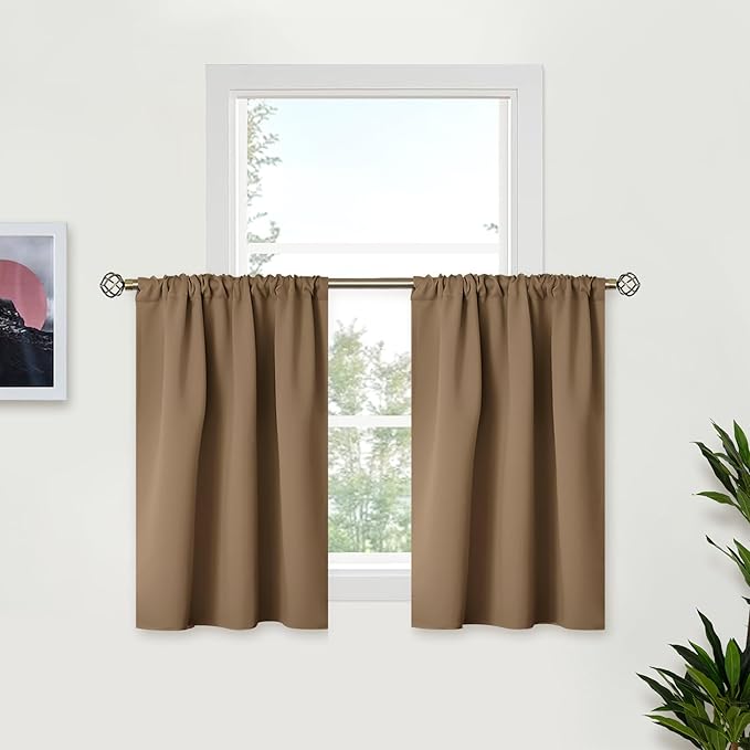 BGment Taupe Small Blackout Curtains 36 Inches Length - Short Thermal Insulated Drapes with Rod Pocket Room Darkening Privacy for Bathroom Kitchen, 34 x 36 Inch, 2 Panels