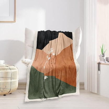 Boho Orange Mid Century Blankets Abstract Modern Throw Blanket Minimalist Boho Aesthetic Soft Warm Bed Bedding Women Blankets for Couch Bedroom Sofa Office Cozy Flannel Blankets 30"X40"